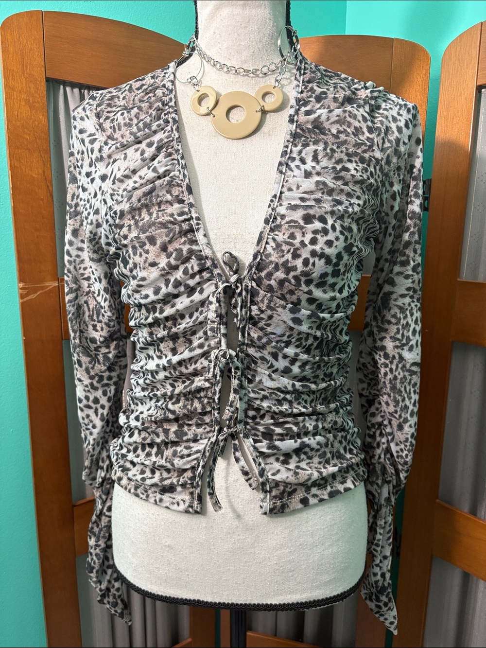 Glassons Neutral Leopard Ruched Tie-Front Top